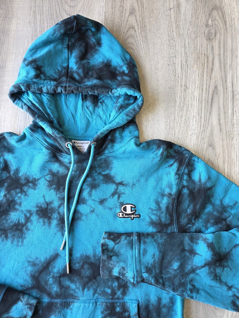 Champion Blue & Black Tie-Dye Hoodie, Small - Picture 4 of 11